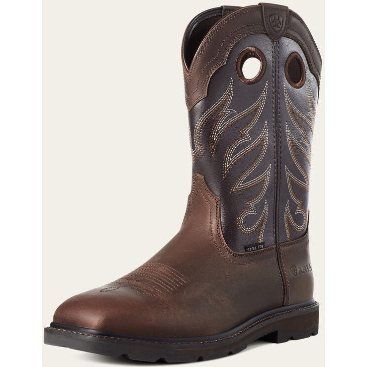 Ariat Men's Groundwork Wide Toe ST Western Work Boot -Brown- 10034717