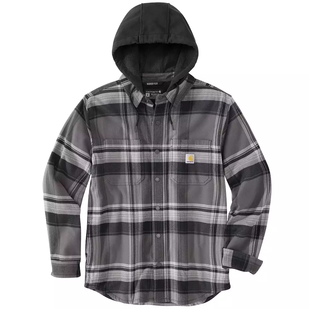 'Carhartt' Men's Rugged Flex Flannel Fleece Lined Hooded Shirt Jac - Black