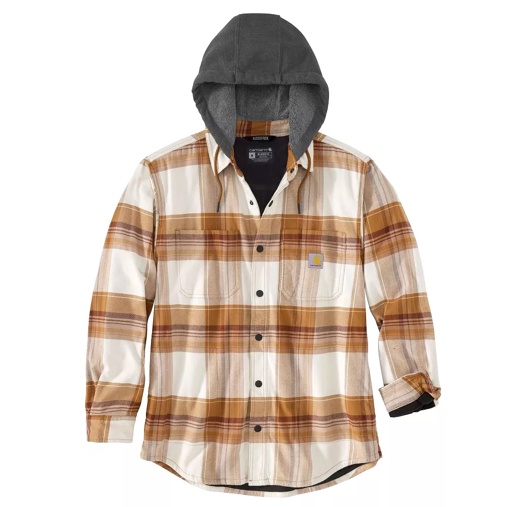 'Carhartt' Men's Rugged Flex Flannel Fleece Lined Hooded Shirt Jac - Carhartt Brown