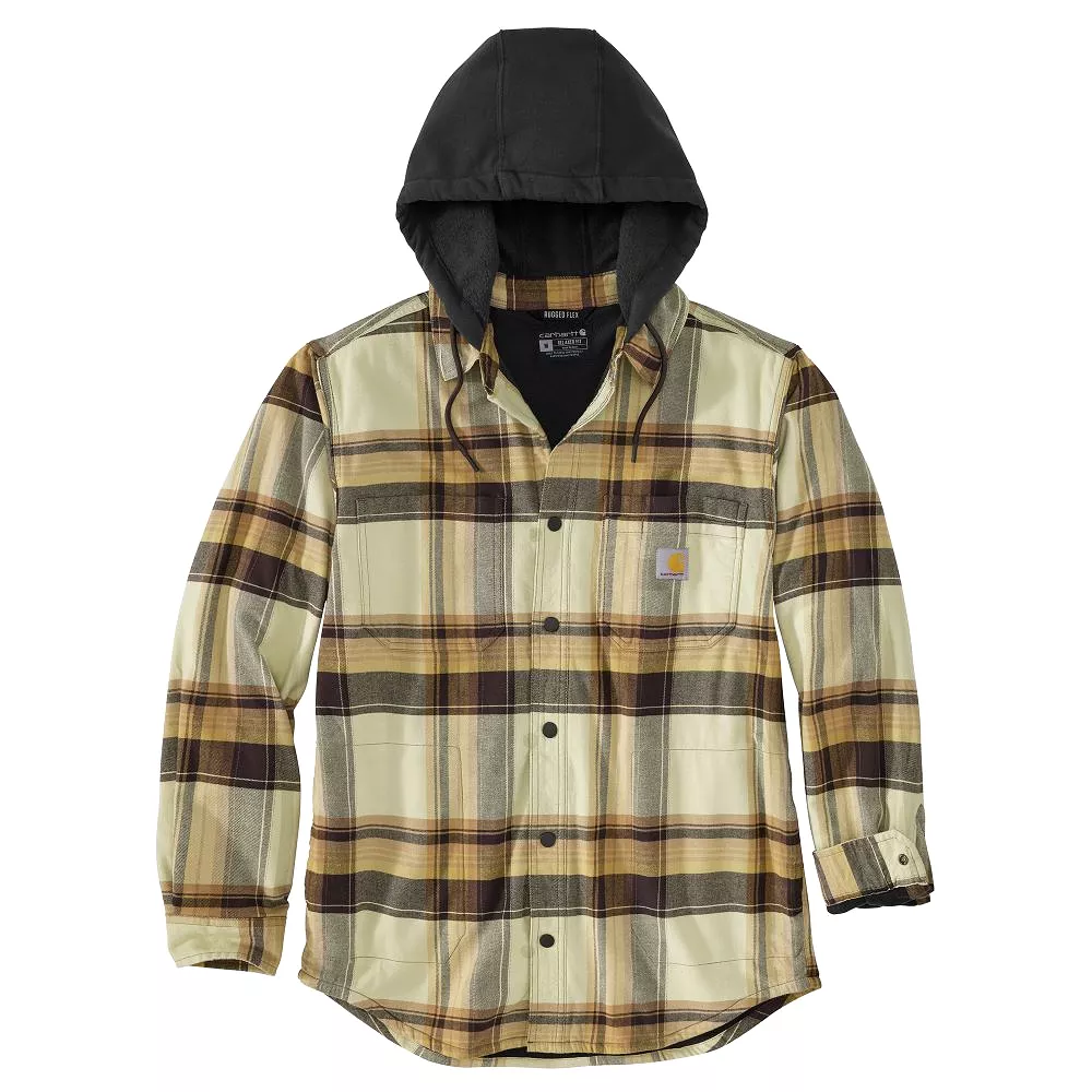 'Carhartt' Men's Rugged Flex Flannel Fleece Lined Hooded Shirt Jac - Dark Brown