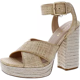 Coach Womens Nelly Raffia Criss-Cross Platform Sandals