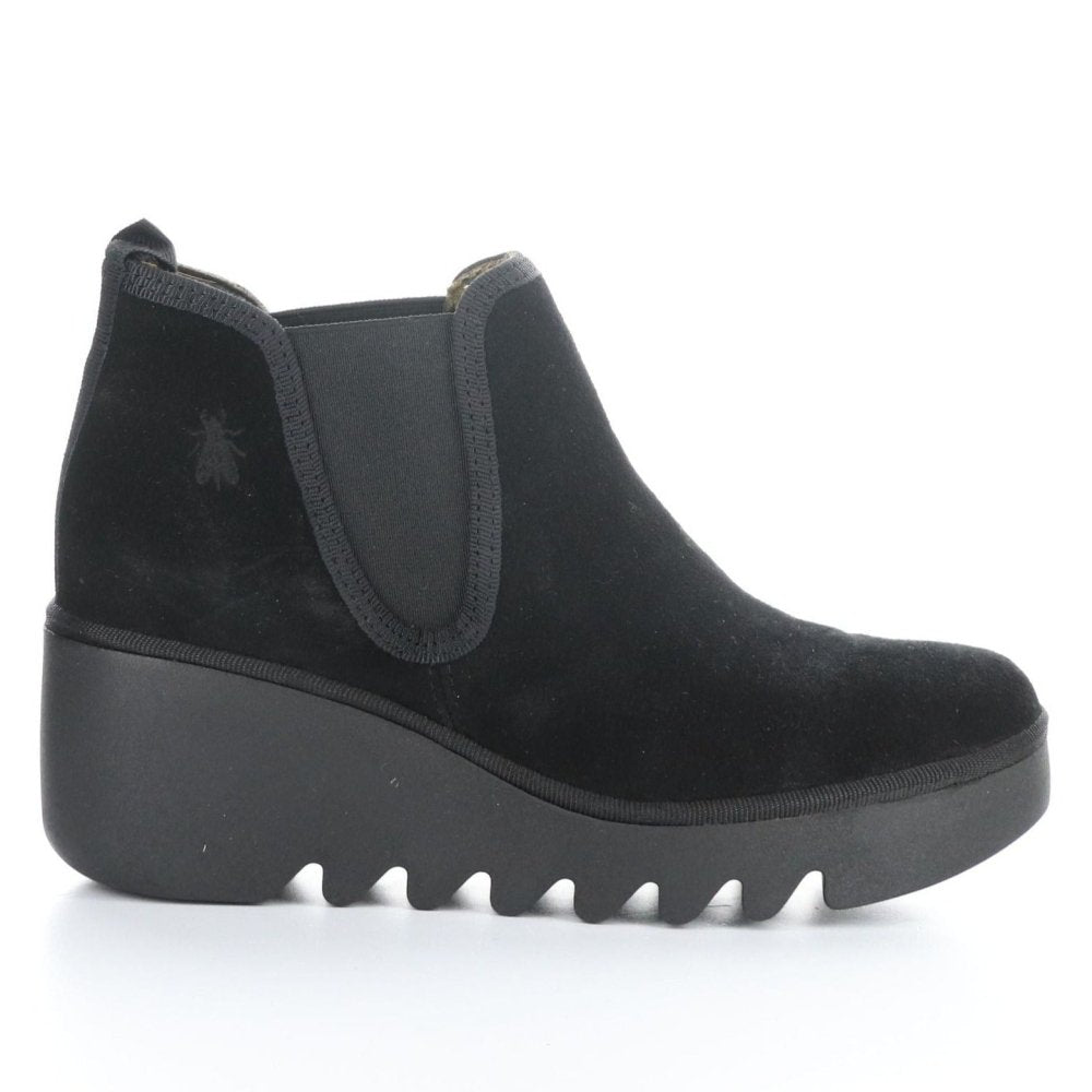 Fly London Women's Byne Wedge Boot - Black Oil Suede