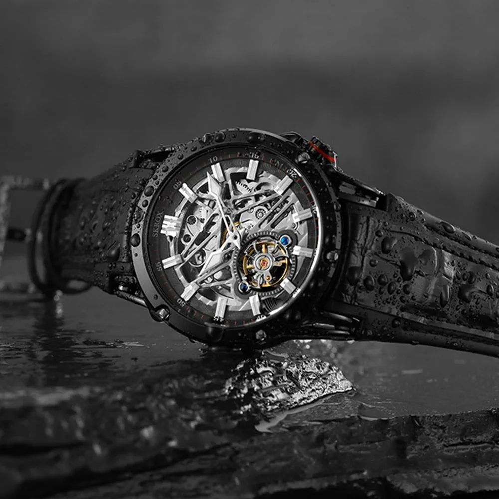 Luminous Punk Skeleton Tourbillon Mechanical Wristwatches for Men