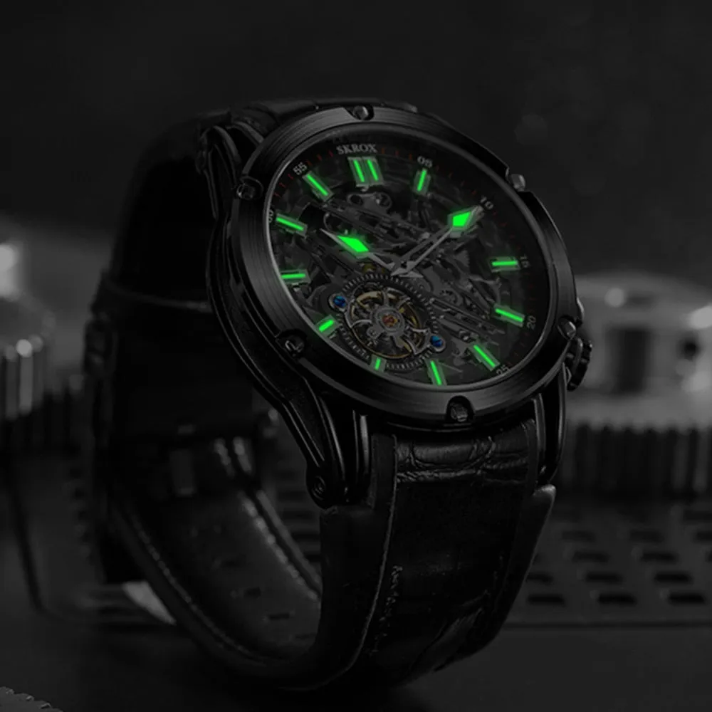 Luminous Punk Skeleton Tourbillon Mechanical Wristwatches for Men