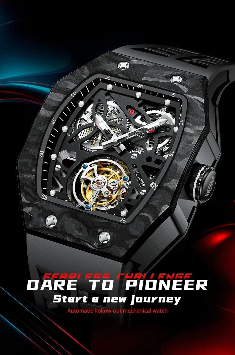 Luxury Luminous Skeleton Tourbillon Automatic Mechanical Watch for Men