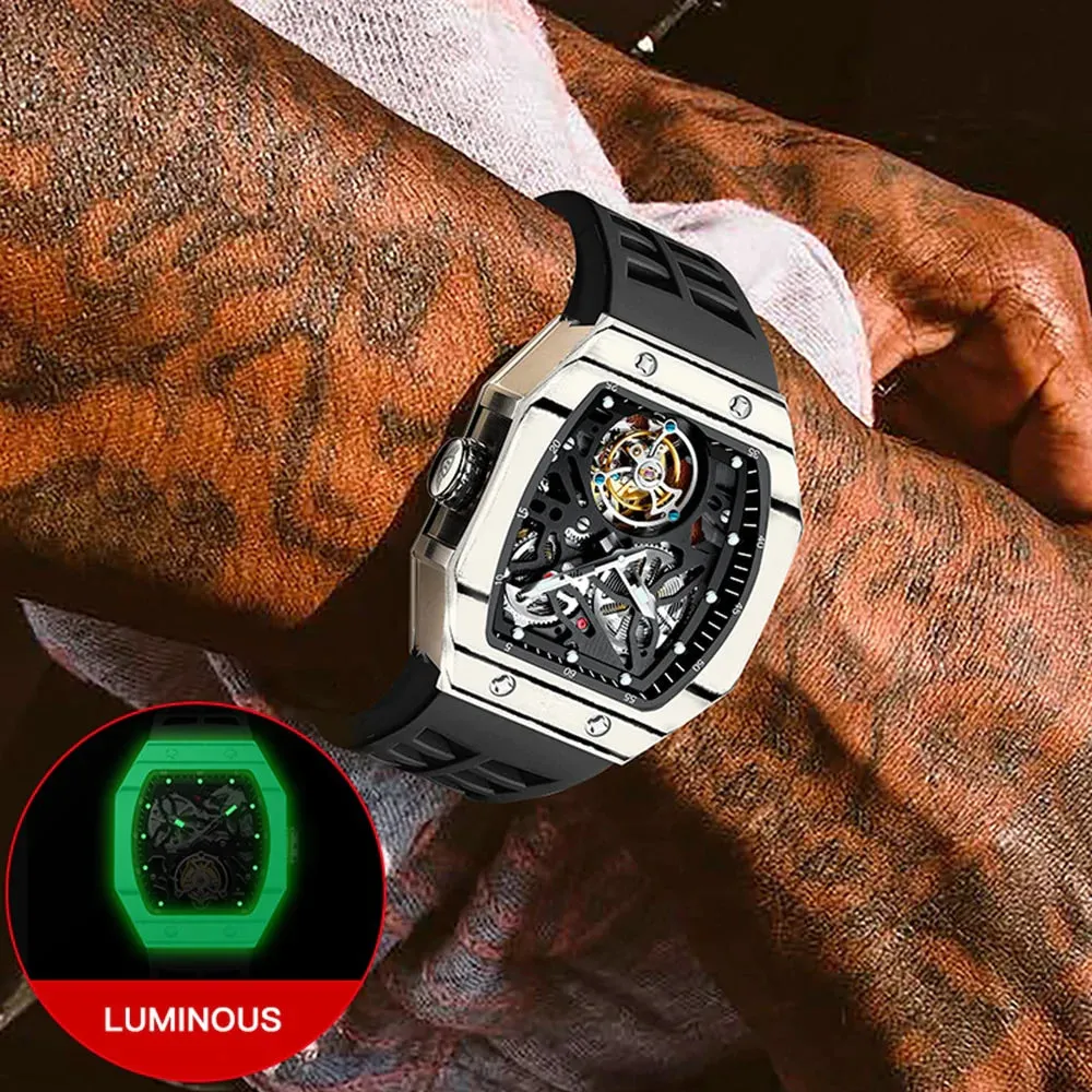 Luxury Luminous Skeleton Tourbillon Automatic Mechanical Watch for Men