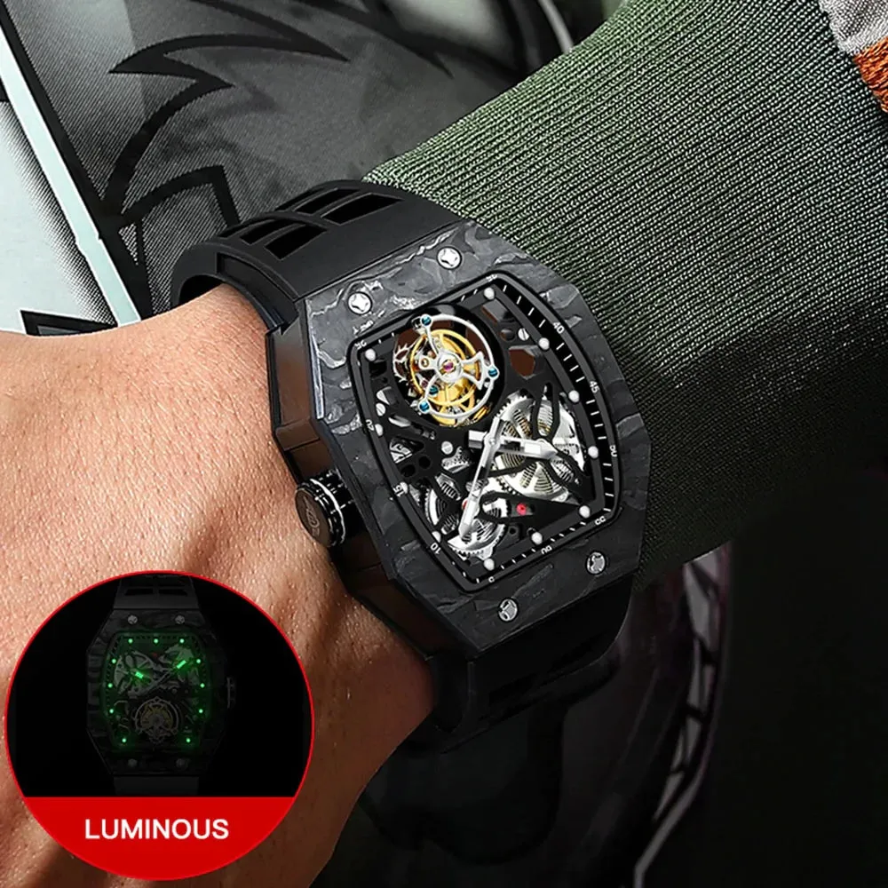 Luxury Luminous Skeleton Tourbillon Automatic Mechanical Watch for Men