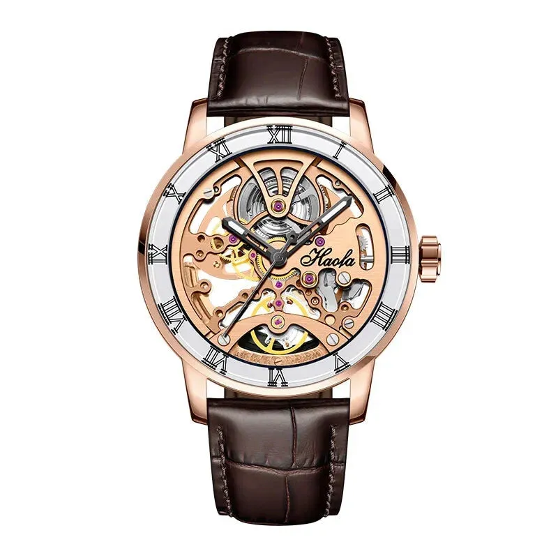 Luxury Sapphire Skeleton Automatic Mechanical Waterproof Business Watch for Men