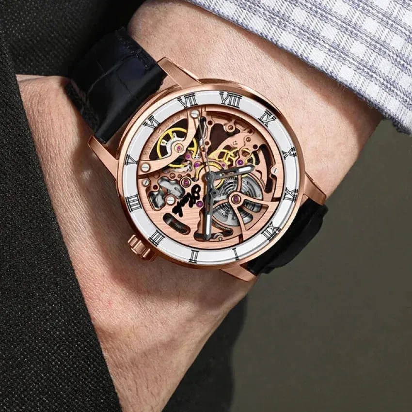 Luxury Sapphire Skeleton Automatic Mechanical Waterproof Business Watch for Men