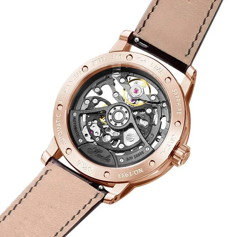 Luxury Sapphire Skeleton Automatic Mechanical Waterproof Business Watch for Men