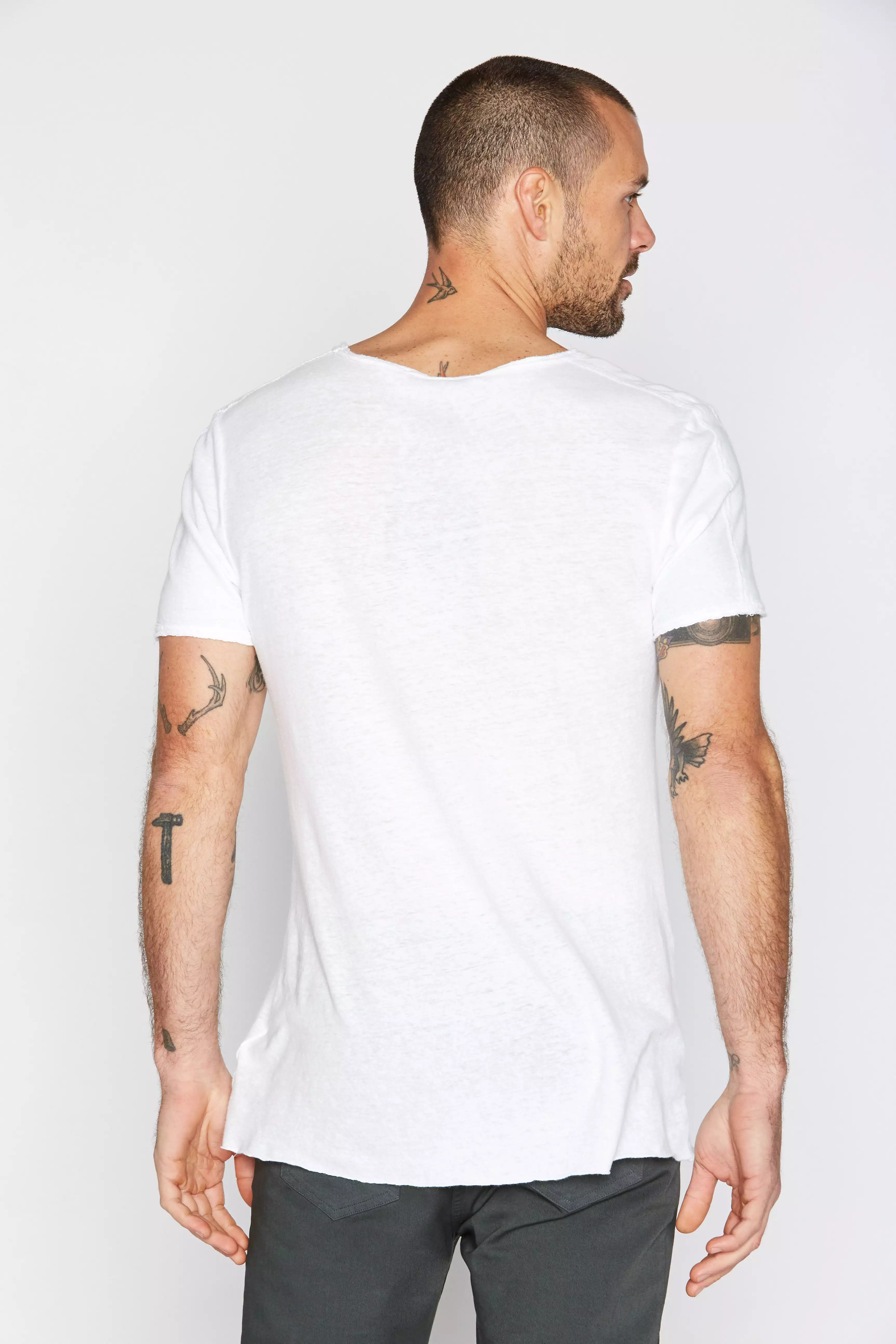 Men's Cotton Linen Patch Sleeve Tee