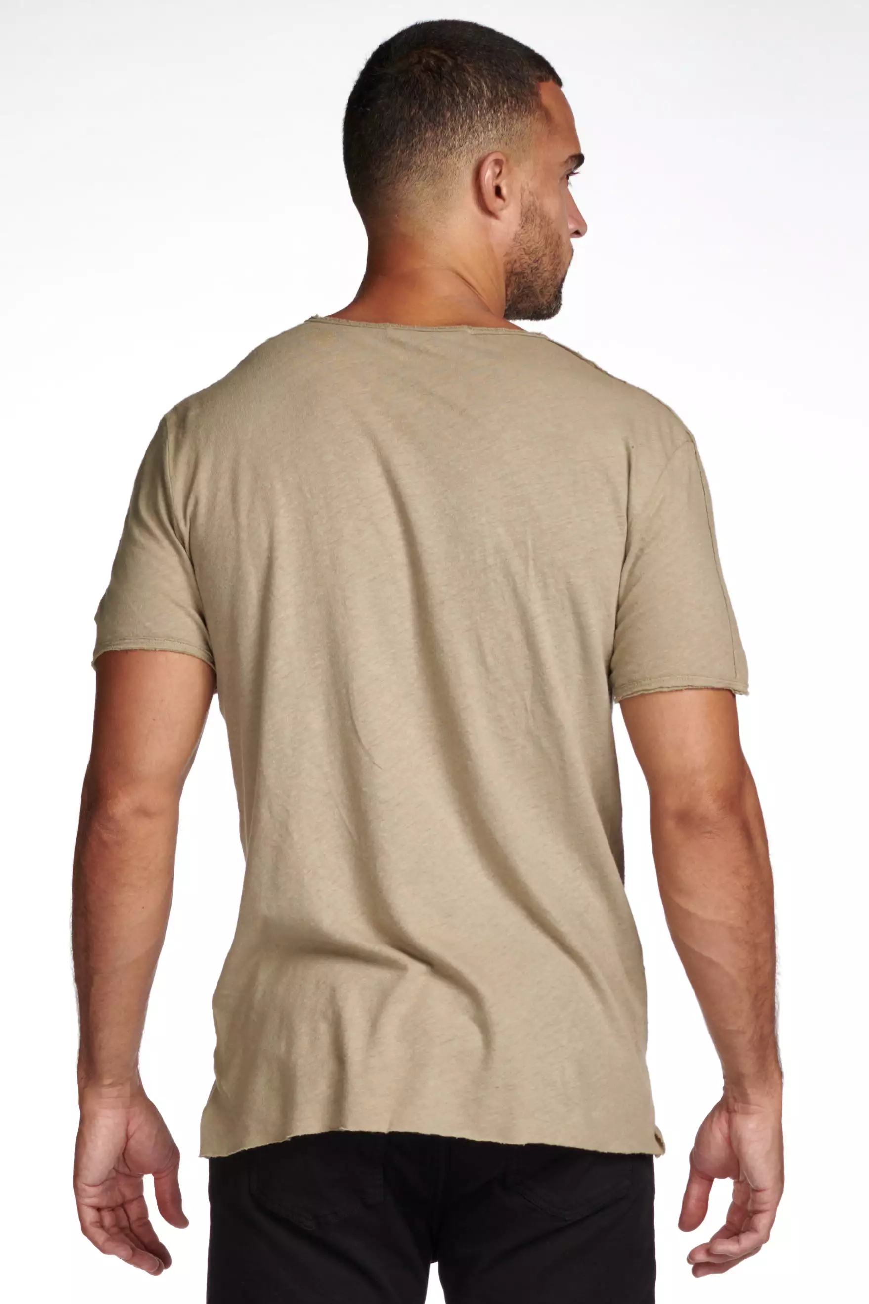 Men's Cotton Linen Patch Sleeve Tee