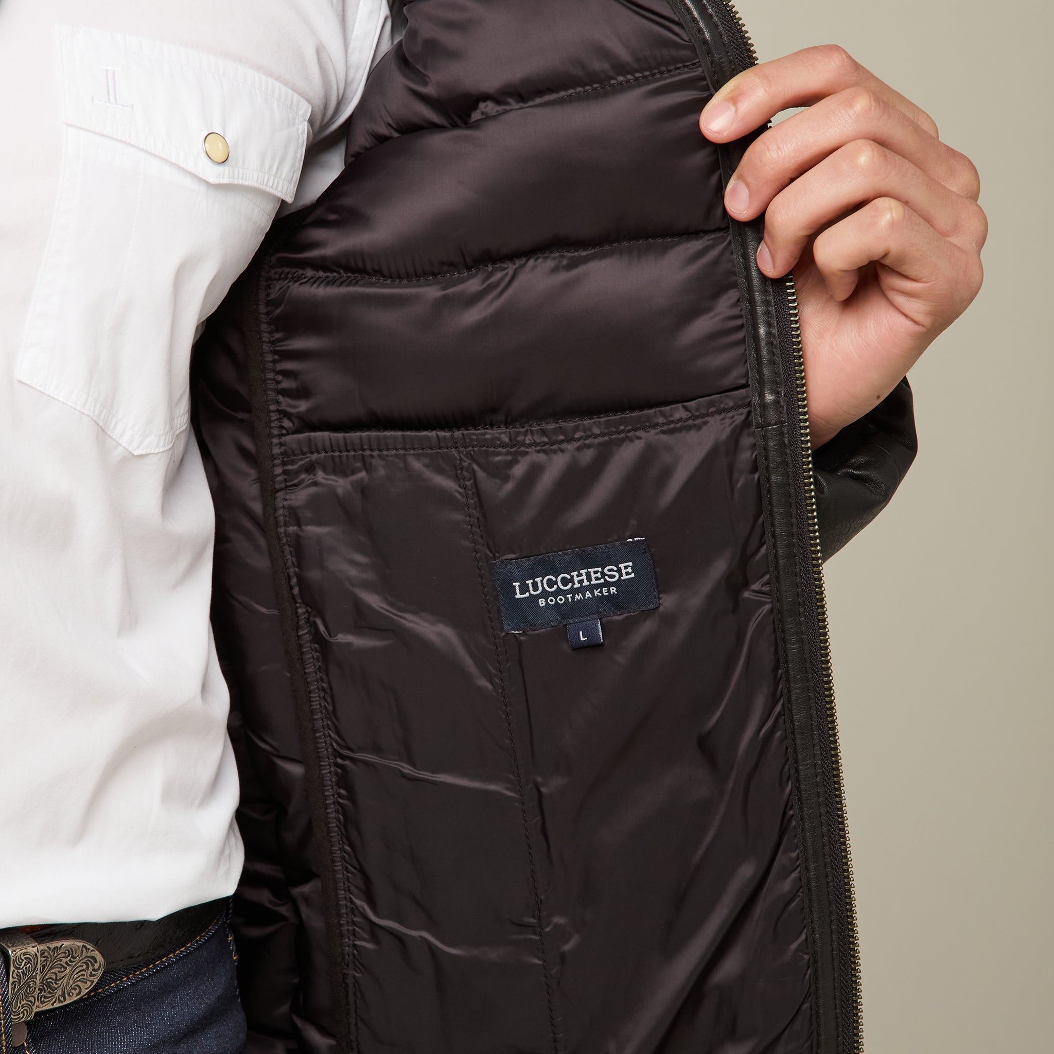 Men's Leather Puffer Jacket :: Black