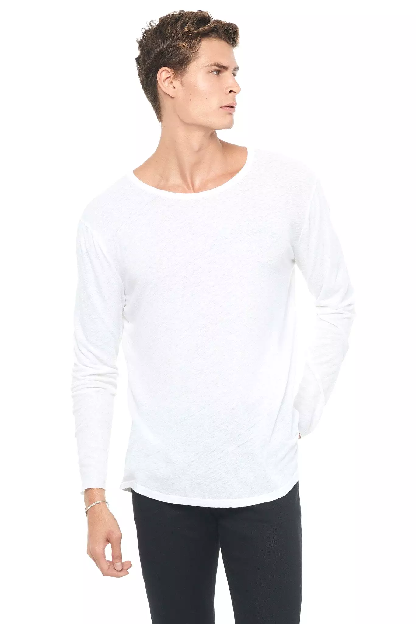 Men's Linen Blend Crew Neck Long Sleeve