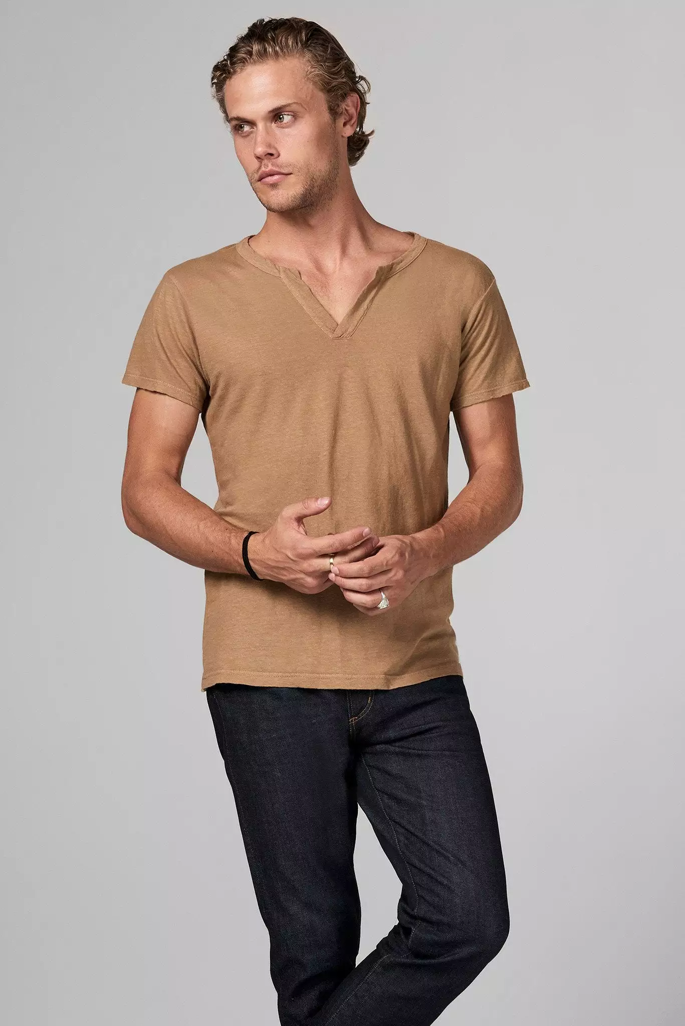 Men's Linen Blend Cross V-Neck Tee