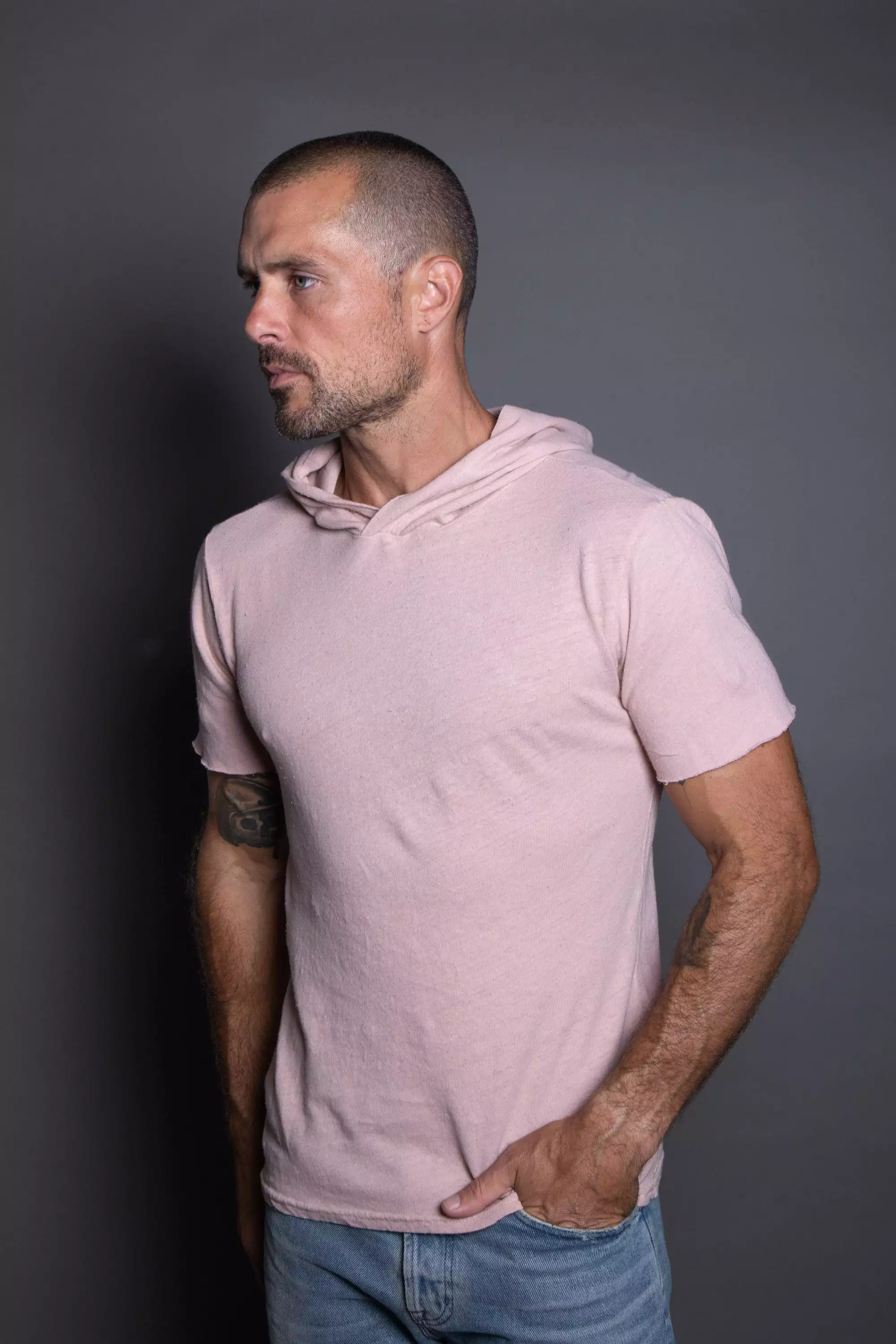 Men's Linen Blend Short Sleeve Hoodie