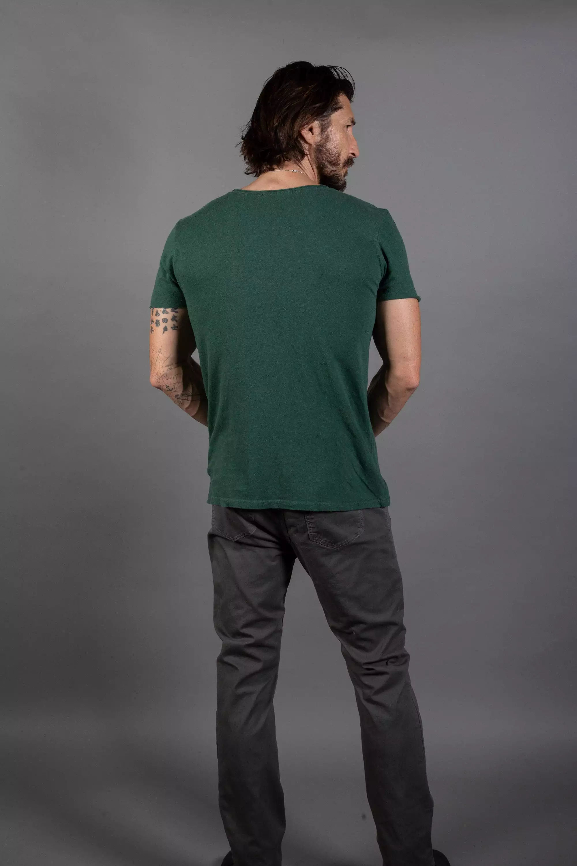 Men's Wallace Raw Neck Cotton Linen Crew Tee