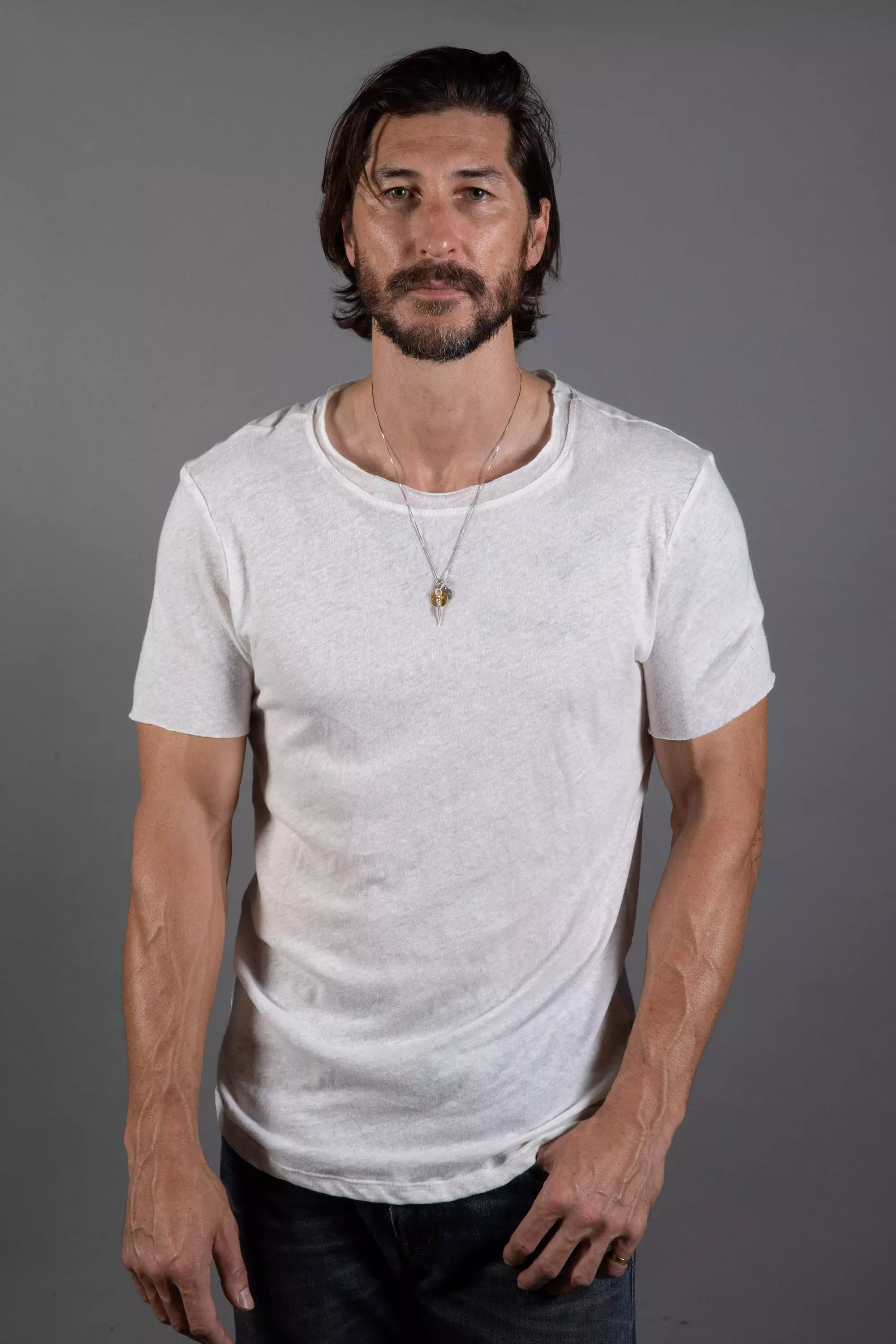 Men's Wallace Raw Neck Cotton Linen Crew Tee