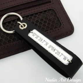 Personalized Latitude Longitude Leather Key Chain for Men