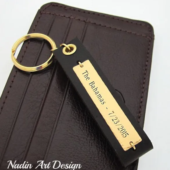 Personalized Latitude Longitude Leather Key Chain for Men