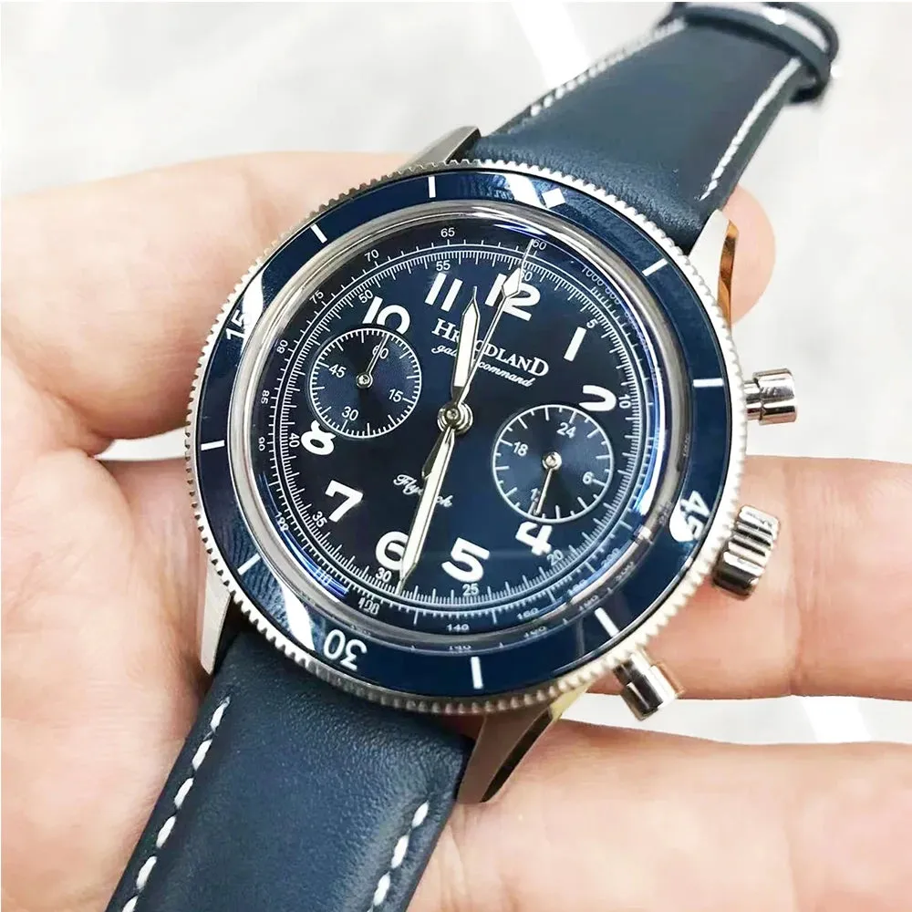 Quartz Movement Chronograph Stainless Steel Sapphire Glass Wristwatch for Men