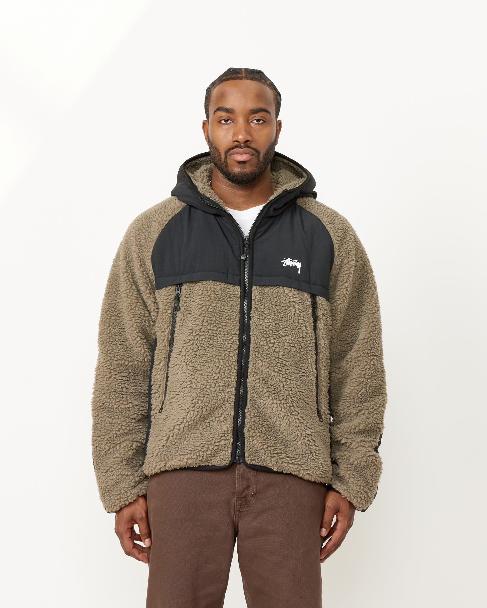 Sherpa Paneled Hooded Jacket in Stone