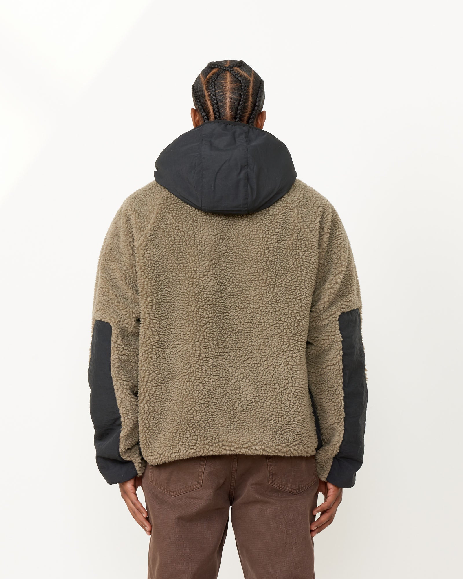 Sherpa Paneled Hooded Jacket in Stone