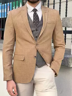 Slim Fit Self-Patterned Mustard Cotton Jacket