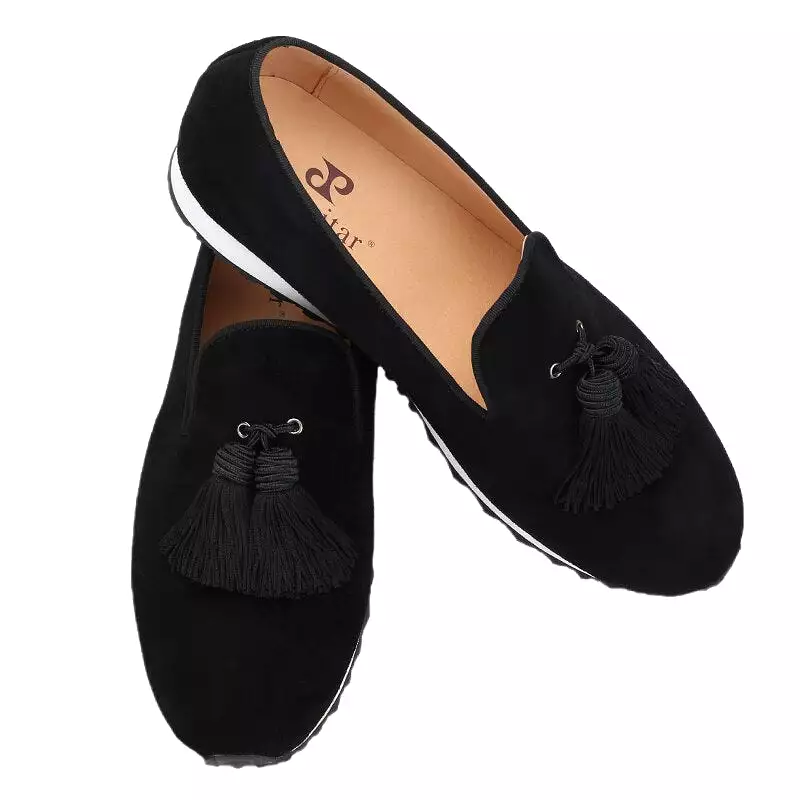 Suede Active Men Sneakers With Silk Fringed Tassels Handcrafted Slip-On Loafers