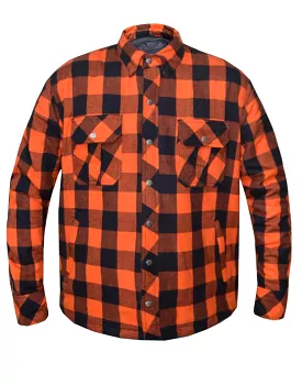 'Unik' Men's Flannel Armored Riding Shirt - Black / Orange