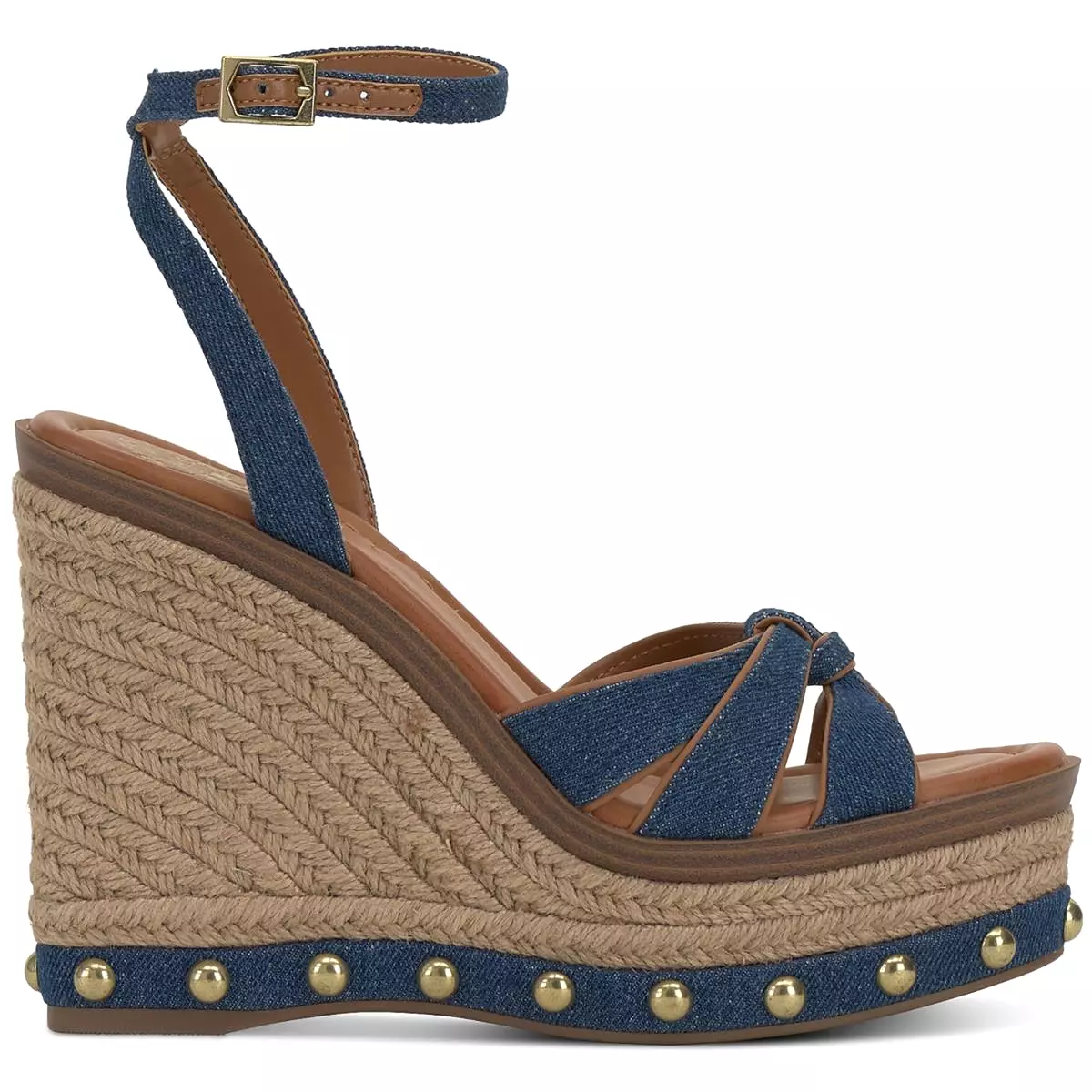 Vince Camuto Womens Poula Denim Studded Wedge Sandals